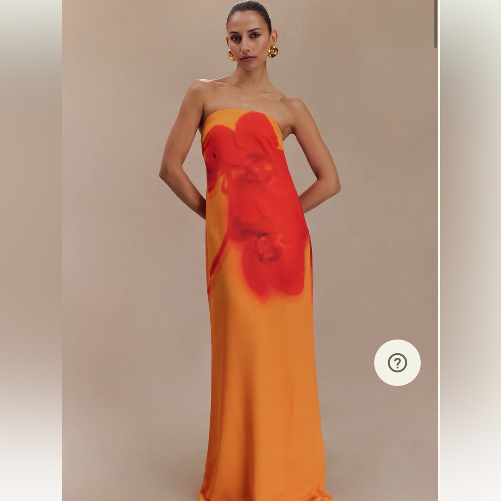 BNWT Meshki Strapless Orange and Red Gown Amaya Orchid